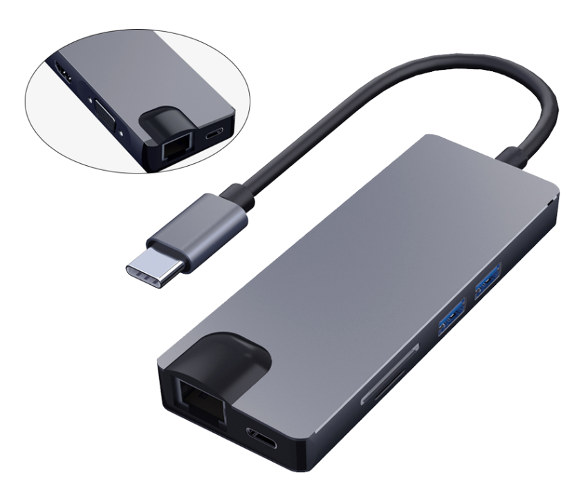 CD-003 / TYPEC Male TO LAN+2 Port USB3.0   Female+SD+TF+VGA+HDMI+C/F(PD)